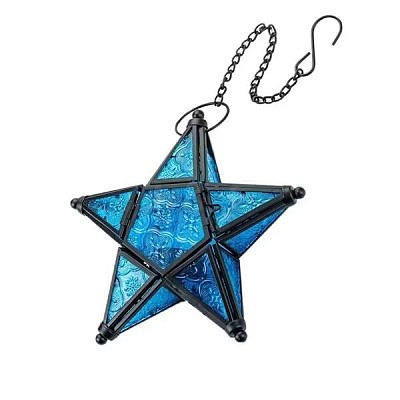 Star Shape Glass and Iron Candle Holder PW-WG56804-04-1