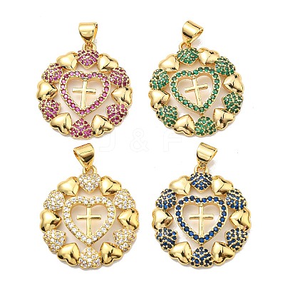Rack Plating Brass Cubic Zirconia Pendants KK-D026-13G-1