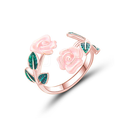 Rose Alloy Enamel Cuff Rings for Women FS-WGBA561-06-1