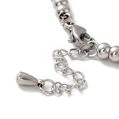 Tarnish Resistant 304 Stainless Steel Heart Charm Bracelet with 201 Stainless Steel Round Beads for Women BJEW-B057-12P-1