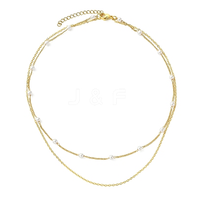 Brass and ABS Imitation Pearl Layered Necklace for Women NJEW-JN04911-02-1