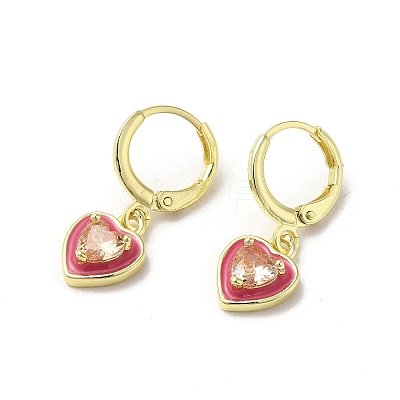 Heart Golden Brass Dangle Leverback Earrings EJEW-L268-025G-01-1