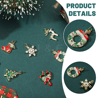 6Pcs 6 Styles Christmas Theme Brass Rhinestone Pendants KK-CA0003-79-1