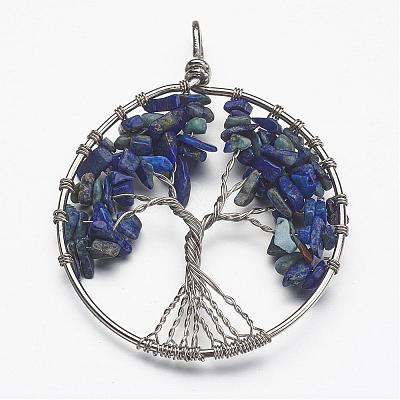 Natural Dyed Lapis Lazuli Bead Brass Wire Wrapped Big Pendants KK-L136-01H-NR-1