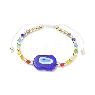 Evil Eye Lampwork Braided Bead Bracelet with Glass Beaded Chains for Women BJEW-JB09412-1