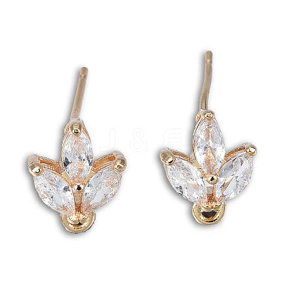 Brass Pave Clear Cubic Zirconia Stud Earring Findings X-KK-N235-041-1