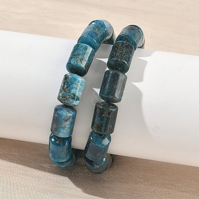 Column Natural Apatite Beads Stretch Bracelets for Women Men BJEW-A148-01A-18-1