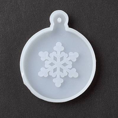 Christmas Theme DIY Flat Round with Snowflake Pendant Silicone Molds DIY-F114-34-1