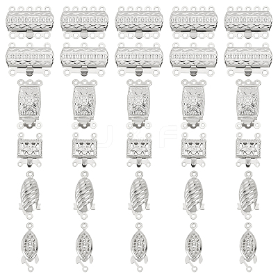 60 Sets 6 Styles 304 Stainless Steel Box Clasps STAS-DC0009-62-1