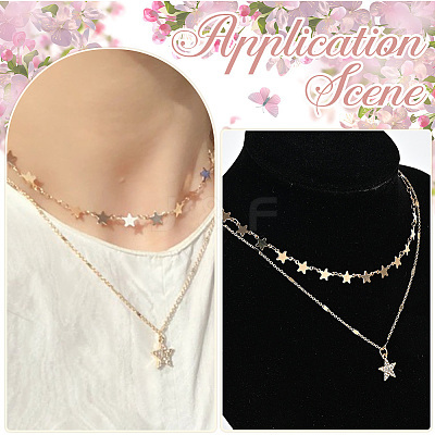 2 Sets 2 Colors Alloy Crystal Rhinestone Star Link Chain Necklace Sets NJEW-SC0001-54-1