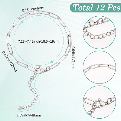 12Pcs 304 Stainless Steel Paperclip Chains Bracelets BJEW-SC0001-40-1