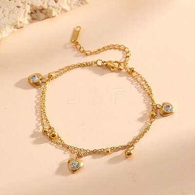 304 Stainless Steel Pave Clear Cubic Zirconia Geometric 2-Strand Bracelets for Women WGC157B-01-1