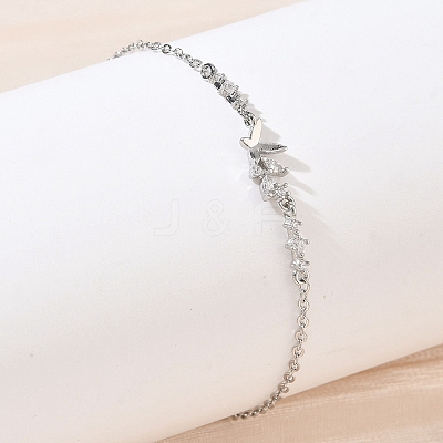 Brass Pave Clear Cubic Zirconia Link Bracelets KK-CBA6980-22P-1