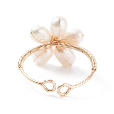 Flower Copper Wire Wrapped Pearl Finger Rings RJEW-TA00027-1