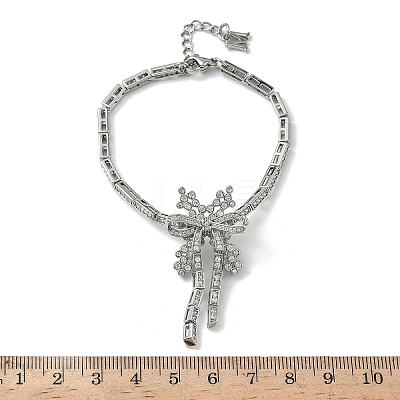Bowknot Brass Micro Pave Cubic Zirconia Link Chain Bracelets for Women BJEW-A279-01P-1