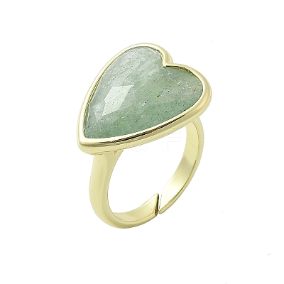 Heart Brass Natural Green Strawberry Quartz Finger Rings RJEW-D304-01G-C-1