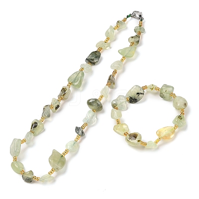Natural Prehnite Chip Beads Bracelets & Necklaces Sets SJEW-P004-01P-03-1