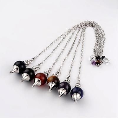 Natural & Synthetic Mixed Stone Sphere Dowsing Pendulums BJEW-E292-A-1