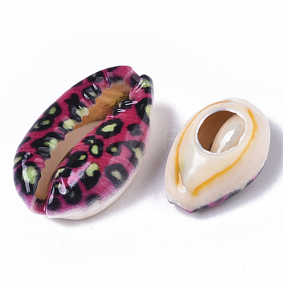 Printed Natural Cowrie Shell Beads X-SSHEL-R047-01-B08-1