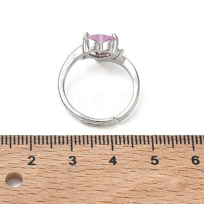 Adjustable Brass Finger Rings with Pink Heart Cubic Zirconia for Valentine's Day CU-CBA7E55-11P-1