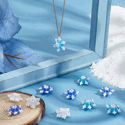 12Pcs 3 Colors Glass Seed Beaded Snowflake Pendants FIND-BBC0004-84-1