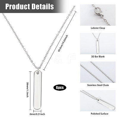 6Pcs 304 Stainless Steel Pendant Necklace NJEW-CA0001-20P-1