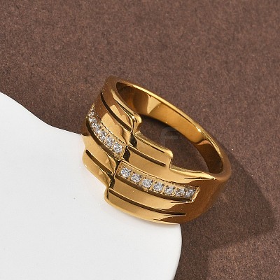 304 Stainless Steel Cubic Zirconia Finger Rings for Women RJEW-F189-04G-1