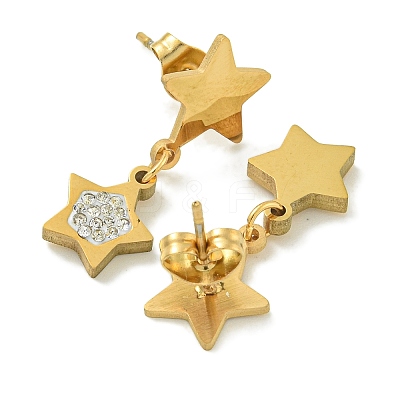 Ion Plating(IP) 304 Stainless Steel Star Dangle Stud Earrings EJEW-G400-42G-01-1