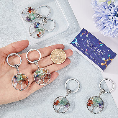 6Pcs Natural/Synthetic Mixed Gemstone Keychain KEYC-SC0001-09-1