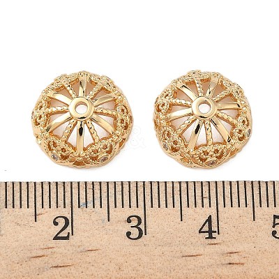 Brass Micro Pave Clear Cubic Zirconia Bead Caps KK-S350-09G-1