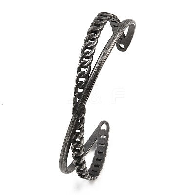 316 Surgical Stainless Steel Criss Cross Cuff Bangles BJEW-C125-09AS-1