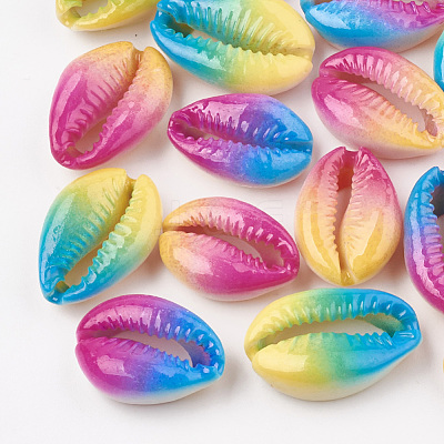 Spray Painted Natural Cowrie Shell Beads X-SHEL-S274-01-1