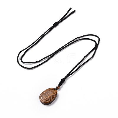 Adjustable Natural Mixed Gemstone Teardrop with Spiral Pendant Necklace with Nylon Cord for Women NJEW-L171-04-1