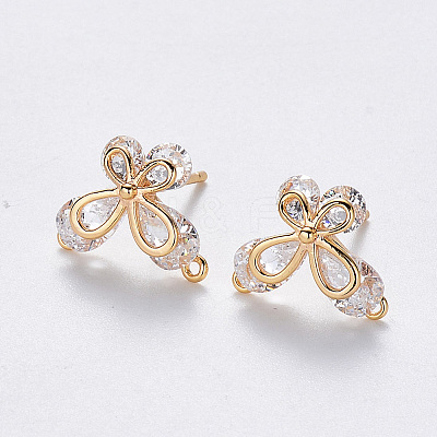 Brass Cubic Zirconia Stud Earring Findings X-KK-T049-08G-NF-1