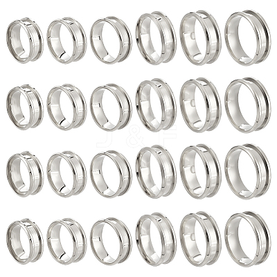 24Pcs 6 Styles 201 Stainless Steel Grooved Finger Ring Settings STAS-ME0003-12P-1