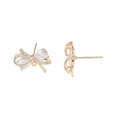 Brass Micro Pave Clear Cubic Zirconia Stud Earring Findings X-KK-T062-246G-1