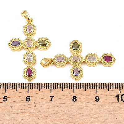 Brass Micro Pave Cubic Zirconia Pendants X-KK-H262-08G-1