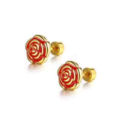 Rose Flower 304 Stainless Steel Enamel Cartilage Earrings WG8C3AE-01-1