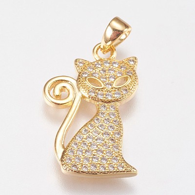 Brass Micro Pave Cubic Zirconia Kitten Pendants ZIRC-E145-28G-1