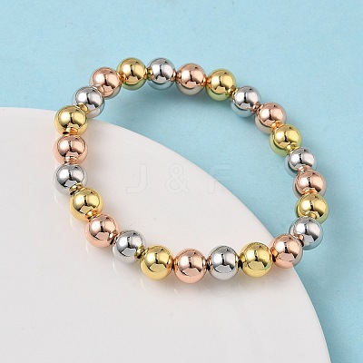 Brass Round Beaded Stretch Bracelets for Men Women BJEW-B148-05E-M-1