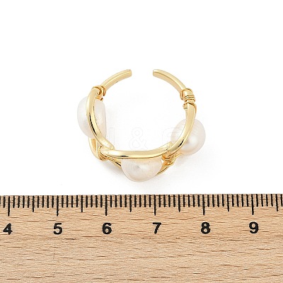 Brass Pearls Open Cuff Rings for Women KK-D301-04G-1