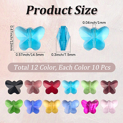 120Pcs 12 Colors Transparent Glass Beads GLAA-LT0001-02-1