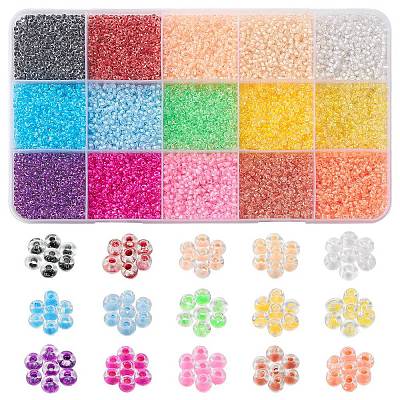 182G 14 Colors Transparent 8/0 Glass Seed Beads SEED-YW0002-44-1
