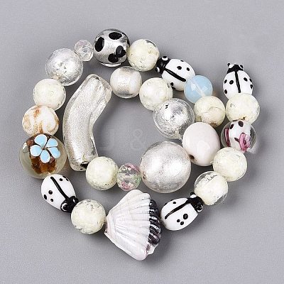 Handmade Foil Glass with Gold Sand Lampwork Beads Strands FOIL-Q002-08H-1
