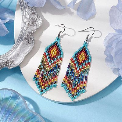 Boho 304 Stainless Steel with Glass Dangle Stud Earring EJEW-MZ00175-02-1