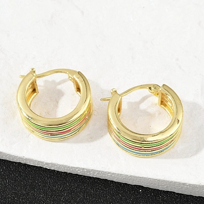 Stripe Brass Enamel Hoop Earrings EJEW-M082-02PG-1
