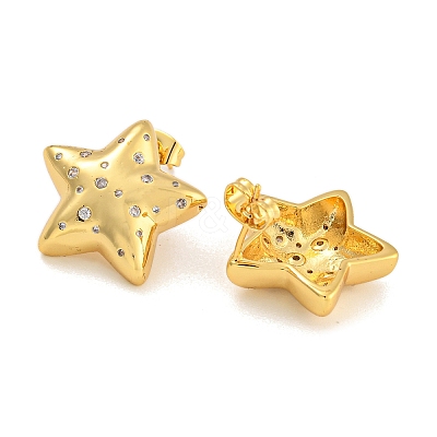 Brass Micro Pave Clear Cubic Zirconia Stud Earrings EJEW-L295-002C-G-1