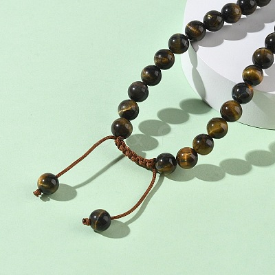 Adjustable Natural Mixed Gemstone Round Beaded Braided Necklaces G-H355-05-1