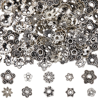 300Pcs 10 Style Tibetan Style Alloy Flower Bead Caps FIND-SC0008-75-1