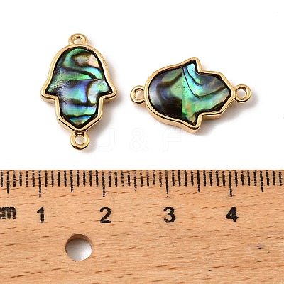 Natural Paua Shell Hamsa Hand Connector Charms KK-G538-44G-1